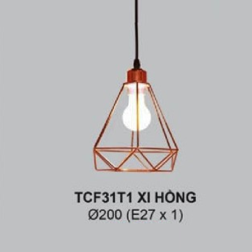 TCF31T1 Xi Hồng: Đèn thả đơn chao xi hồng - KT: Ø200mm - Bóng đèn E27 x 1 bóng