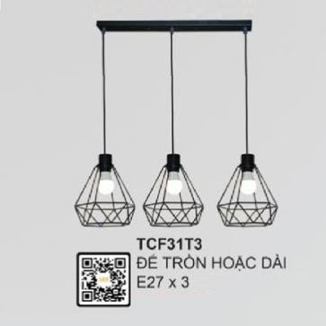 TCF31T3: Bộ đèn thả 3 - Sử dụng đế tròn hoặc dài - Bóng đèn E27 x 3 bóng
