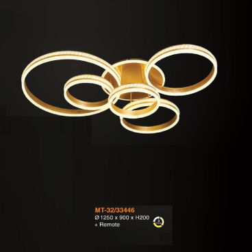 V -  MT - 32/33446: Đèn áp trần LED 5 vòng thân  xi vàng -  KT: L1250mm x W900mm x H200mm - Đèn LED đổi 3 màu