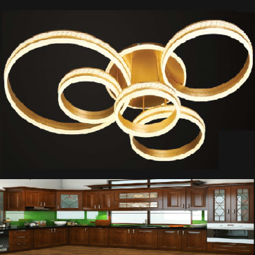 VE -  MT - 32/33446: Đèn áp trần LED 5 vòng thân  xi vàng -  KT: L1250mm x W900mm x H200mm - Đèn LED đổi 3 màu