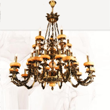 E - CD - 323/24+12: Đèn chùm đồng 36 tay, chao đá - KT: Ø1200mm x H1080mm + 500mm  -  Bóng đèn E14 x 36 bóng