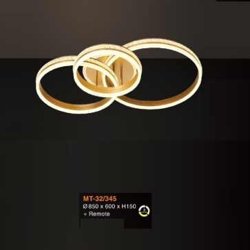 V - MT -  32/345: Đèn áp trần LED 3 vóng, thân xi vàng - KT: L850mm x W600mm x H150 - Đèn LED đổi 3 màu