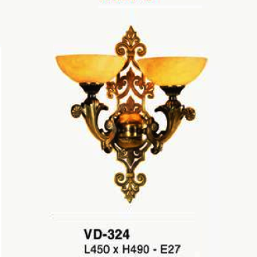 E - VD - 324: Đèn vách đồng đôi chao đá - KT: L450mm x  H490mm - Đèn chân E14 x 2 bóng