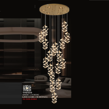 3 - THD325: Đèn thả thông tầng LED - KT: Ø800mm x H3000mm - 18 Bóng đèn LED ánh sáng đổi 3 màu