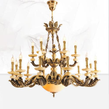 E - CD-325/10+5: Đèn chùm đồng 15 tay, chao đá - KT: Ø960mm x H850mm + 500mm  -  Bóng đèn E14 x 15 bóng + E27 x 3 bóng