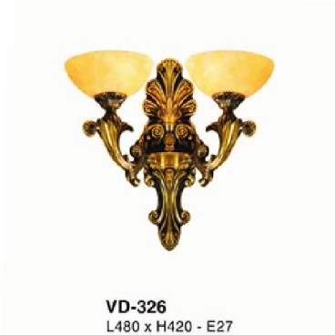 E - VD - 326: Đèn vách đồng đôi chao đá - KT: L480mm x  H420mm - Đèn chân E27 x 2 bóng