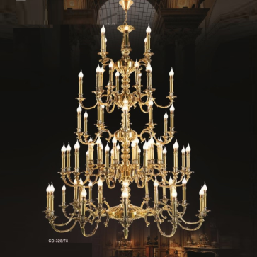 E - CD - 328/78: Đèn chùm đồng 78 tay - KT: Ø1220mm x H1820mm + 500mm -  Bóng đèn nến E14 x 78 bóng