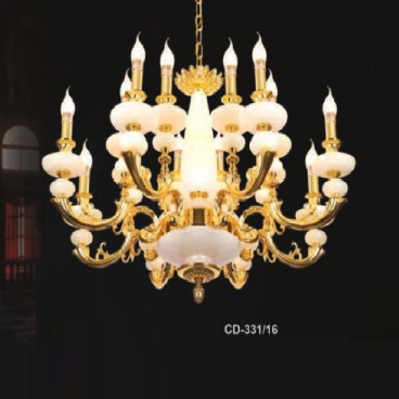 E - CD - 331/16: Đèn chùm đồng 16 tay - KT: Ø800mm x H560mm +500mm -  Bóng đèn nến E14 x 16 bóng + Đèn LED