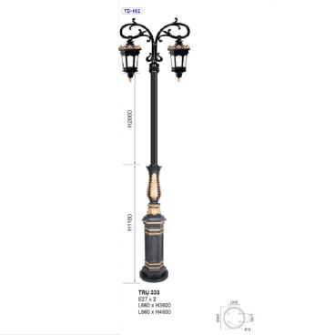 TRỤ 333: Đèn trụ hợp kim 2 bóng, chiều cao 3600mm