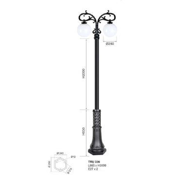 TRỤ 336: Đèn trụ  hợp kim 2 bóng, chao quả bi