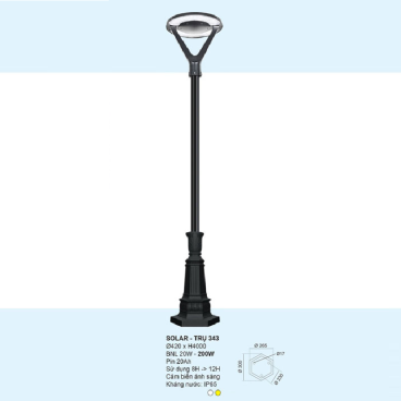 TRỤ - 343: Đèn trụ sân vườn chất liệu hợp kim - Đèn LED - Ánh sáng trắng/vàng