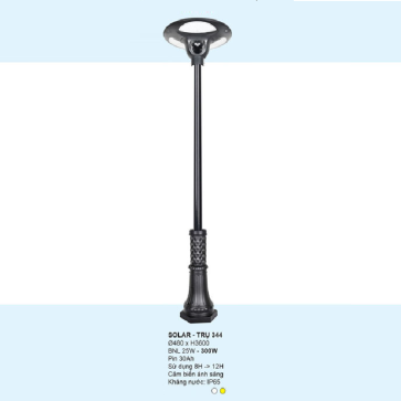 TRỤ - 344: Đèn trụ sân vườn chất liệu hợp kim - Đèn LED - Ánh sáng trắng/vàng