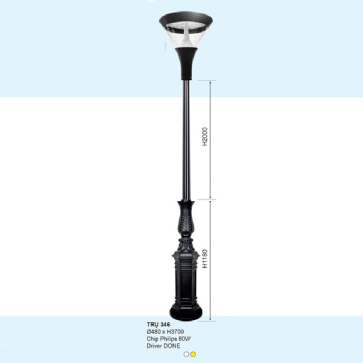 TRỤ - 346: Đèn trụ sân vườn chất liệu hợp kim - Đèn LED - Ánh sáng trắng/vàng