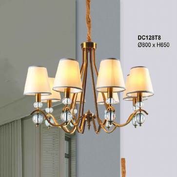 35 - DC128T8: Đèn chùm 8 tay - KT: Ø800mm x H650mm - Bóng đèn E14 x 8 bóng