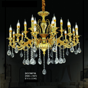 35 - DC1708T18: Đèn chùm nến 18 tay - KT: Ø900mm x H670mm - Đèn nến chân E14 x 12 bóng