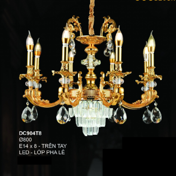 35 - DC904T8: Đèn chùm nến 8 tay - KT: Ø800mm - Bóng đèn E14 x 8 bóng + LED