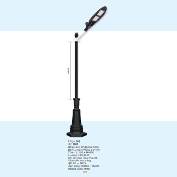 TRỤ - 352: Đèn trụ sân vườn chất liệu hợp kim - Đèn LED - Ánh sáng trắng/vàng