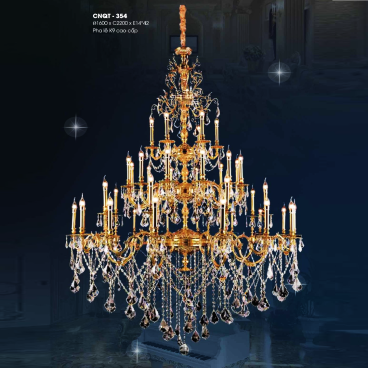 CNQT - 354: Đèn chùm nến Phale K9  - KT: Ø1600mm x H2200mm - Bóng đèn nến chân E14 x 42 bóng