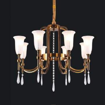 35 - DC143T8: Đèn chùm 8 tay, chao đèn thuỷ  tinh - KT: Ø700mm x H580mm - Bóng đèn E14 x 8 bóng