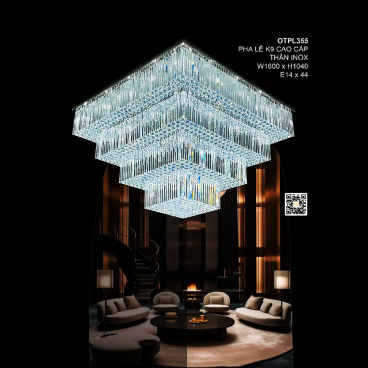 OTPL355: Đèn áp trần Phale vuông 4 tầng -  KT: W1600mm x L1600mm x H1040mm - Bóng đèn E14 x 44 bóng