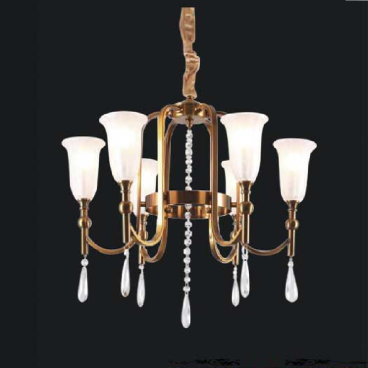 35 - DC143T6:  Đèn chùm 6 tay, chao đèn thuỷ tinh - KT: Ø550mm x H550mm - Bóng đèn E14 x 6 bóng