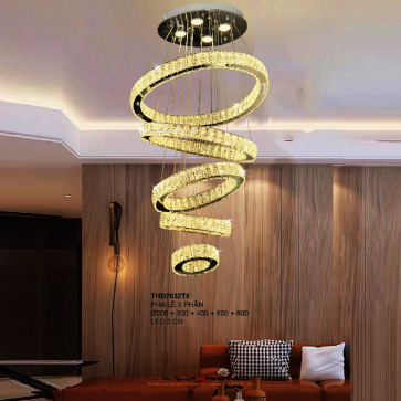 355- THD7032T5: Đèn thả 5 vòng LED Phale - KT:  Ø(200+300+400+500+600)mm - Đèn LED đổi 3 màu