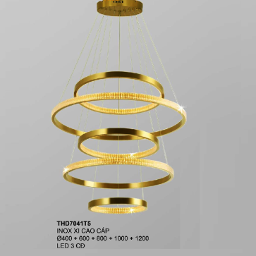 355 - THD7041T5: Đèn thả 5 vòng LED - KT:  Ø(400+600+800+1000+1200)mm - Đèn LED đổi 3 màu