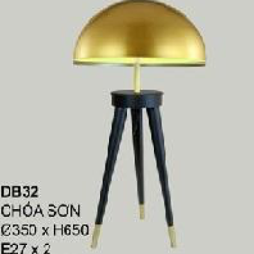 355 - DB 32: Đèn bàn choá đèn sơn vàng, KT: L350*H650 - Đèn E27*2 bóng 