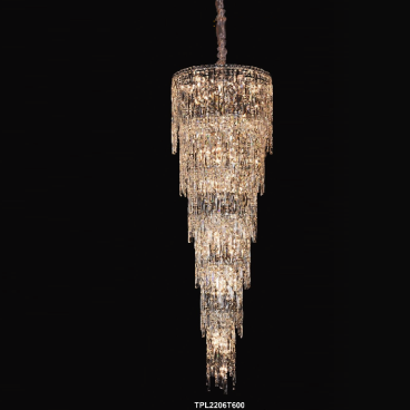 35 - TPL 2206T600: Đèn thả Phale K9 cap cấp - KT: Ø600mm x H1800mm - Đèn chân E14 x 44 bóng