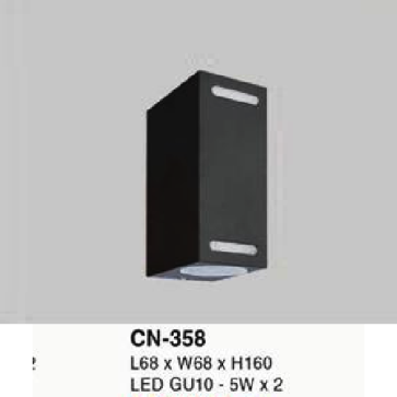 EU - CN - 358: Đèn gắn tường ngoài trời - KT: L68mm x W68mm x H160mm - Đèn LED GU10 - 5W x 2, ánh sáng vàng