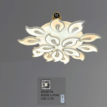 OT35T15: Đèn áp trần LED mica 15 cánh - KT: Ø1000mm x H140mm - Đèn LED đổi 3 màu