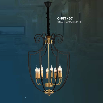 CNQT - 361: Đèn thả 8 bóng - KT: Ø520mm x H700mm - Bóng đèn nến E14 x 8 bóng