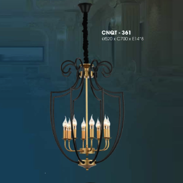 CNQT - 361: Đèn thả 8 bóng - KT: Ø520mm x H700mm - Bóng đèn nến E14 x 8 bóng