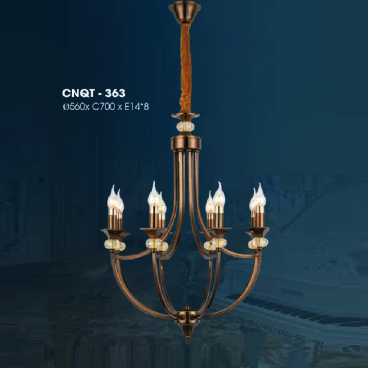 CNQT - 363: Đèn thả 8 bóng - KT: Ø560mm x H700mm - Bóng đèn nến E14 x 8 bóng