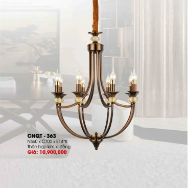 CNQT - 363: Đèn chùm  nến 8 bóng - KT: Ø560mm x H700mm - Bóng đèn E14 x 8 bóng