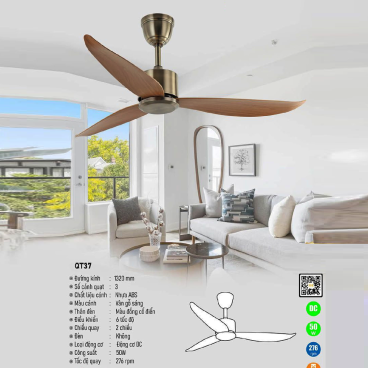 QT37: Quạt trần 3 cánh nhựa ABS