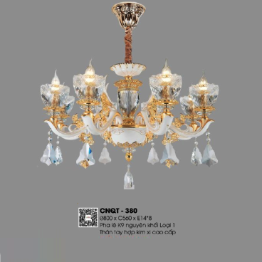 CNQT - 380: Đèn chùm nến Phale K9 8 tay - KT: Ø800mm x H560mm - Bóng đèn E14 x 8 bóng