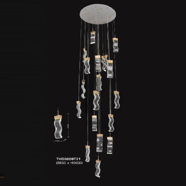 35 - THD3800T21: Đèn thả dây LED - KT: Ø650mm x H3000mm - Đèn LED ánh sáng vàng 3000K