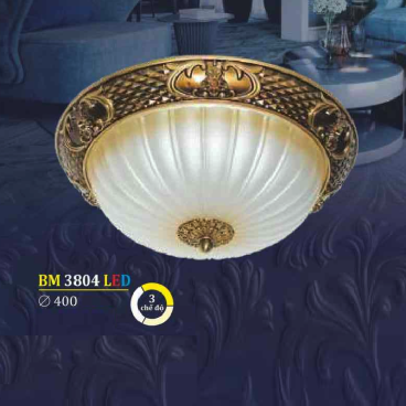 BM 3804 LED: Đèn ốp trần LED, chao thủy tinh - KT: Ø400mm - Đèn LED đổi 3 màu