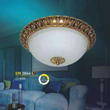 BM 3866 LED: Đèn ốp trần LED, chao thủy tinh - KT: Ø400mm - Đèn LED đổi 3 màu