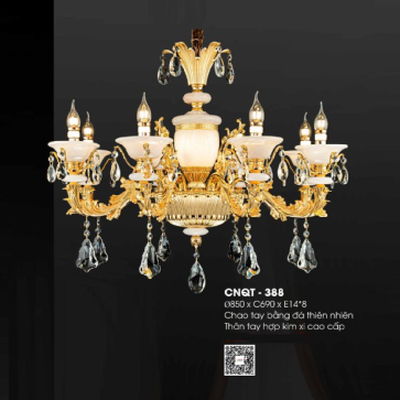CNQT - 388: Đèn chùm nến 8 tay  - KT: Ø850mm x H690mm - Bóng đèn nến chân E14 x 8 bóng