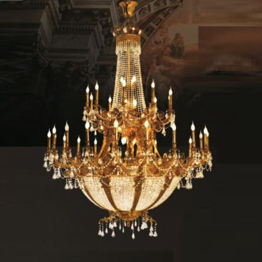 E - CD - 389: Đèn chùm đồng phale nến  - KT: Ø1200mm x H1300mm + 500mm - Bóng đèn nến E14 x 30 bóng