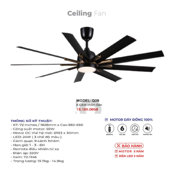 MODEL - Q.39: Quạt trần đèn 9 cánh nhôm