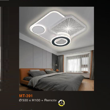 MT - 391: Đèn áp trần vuông LED Mica  - KT:  L500mm x W500mm x H100mm - Đèn LED đổi 3 màu + Remote