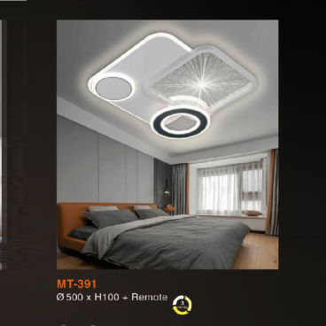 MT - 391: Đèn áp trần vuông LED Mica  - KT:  L500mm x W500mm x H100mm - Đèn LED đổi 3 màu + Remote
