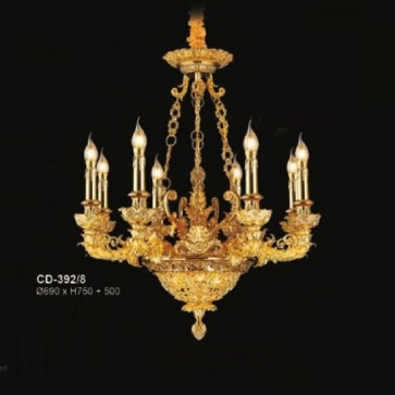 E - CD - 392/8: Đèn chùm nến 8 tay - KT: Ø690mm x H750mm + 500mm - Bóng đèn E14 x 10 bóng