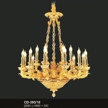 E - CD - 393/18: Đèn chùm nến 18 tay - KT: Ø880mm x H980mm + 500mm - Bóng đèn E14 x 21 bóng
