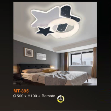 MT - 395: Đèn áp trần LED Mica  - KT:  Ø500mm x H100mm - Đèn LED đổi 3 màu + Remote