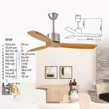 QT40: Quạt trần 3 cánh gỗ