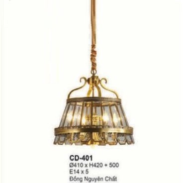 E - CD - 401: Đèn thả đồng - KT: Ø410mm x H420mm +500mm - Bóng đèn E14 x 5 bóng
